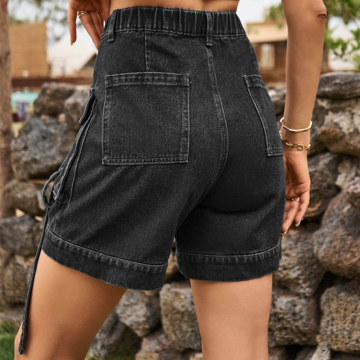 High Waist Denim Cargo Shorts - UnLaced Boutique