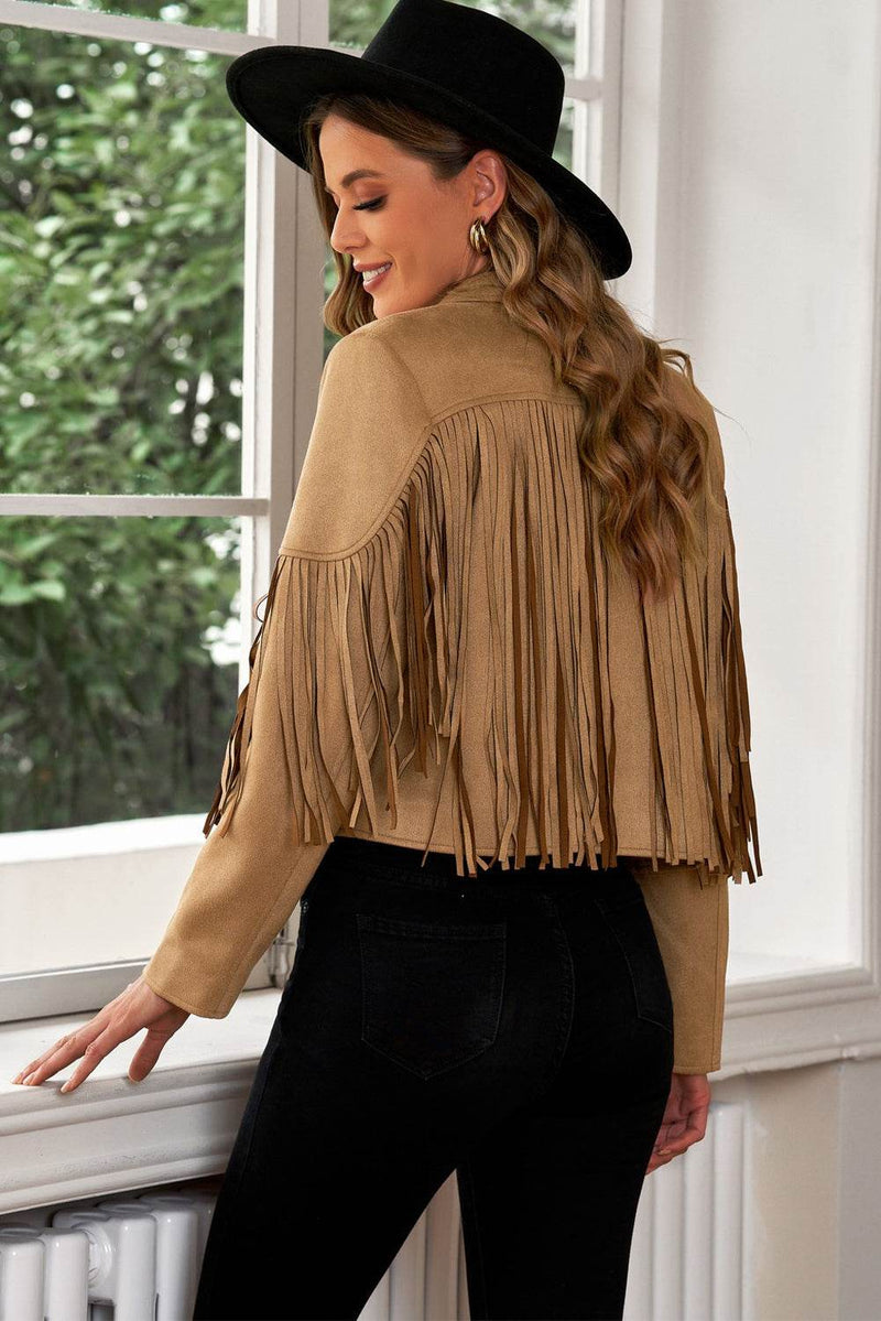 Fringe Trim Lapel Collar Cropped Blazer - UnLaced Boutique