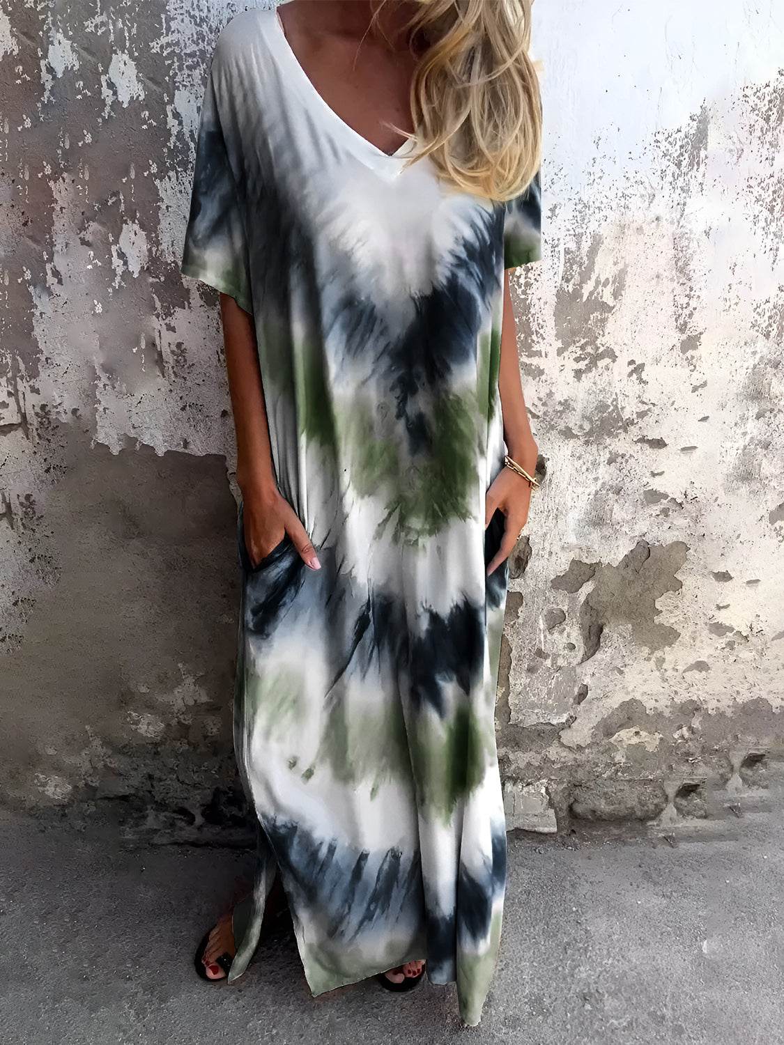 Full Size Pocketed Tie-Dye Short Sleeve Dress - UnLaced Boutique