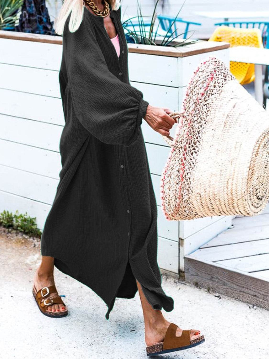 Button Down Long Sleeve Maxi Shirt Dress - UnLaced Boutique