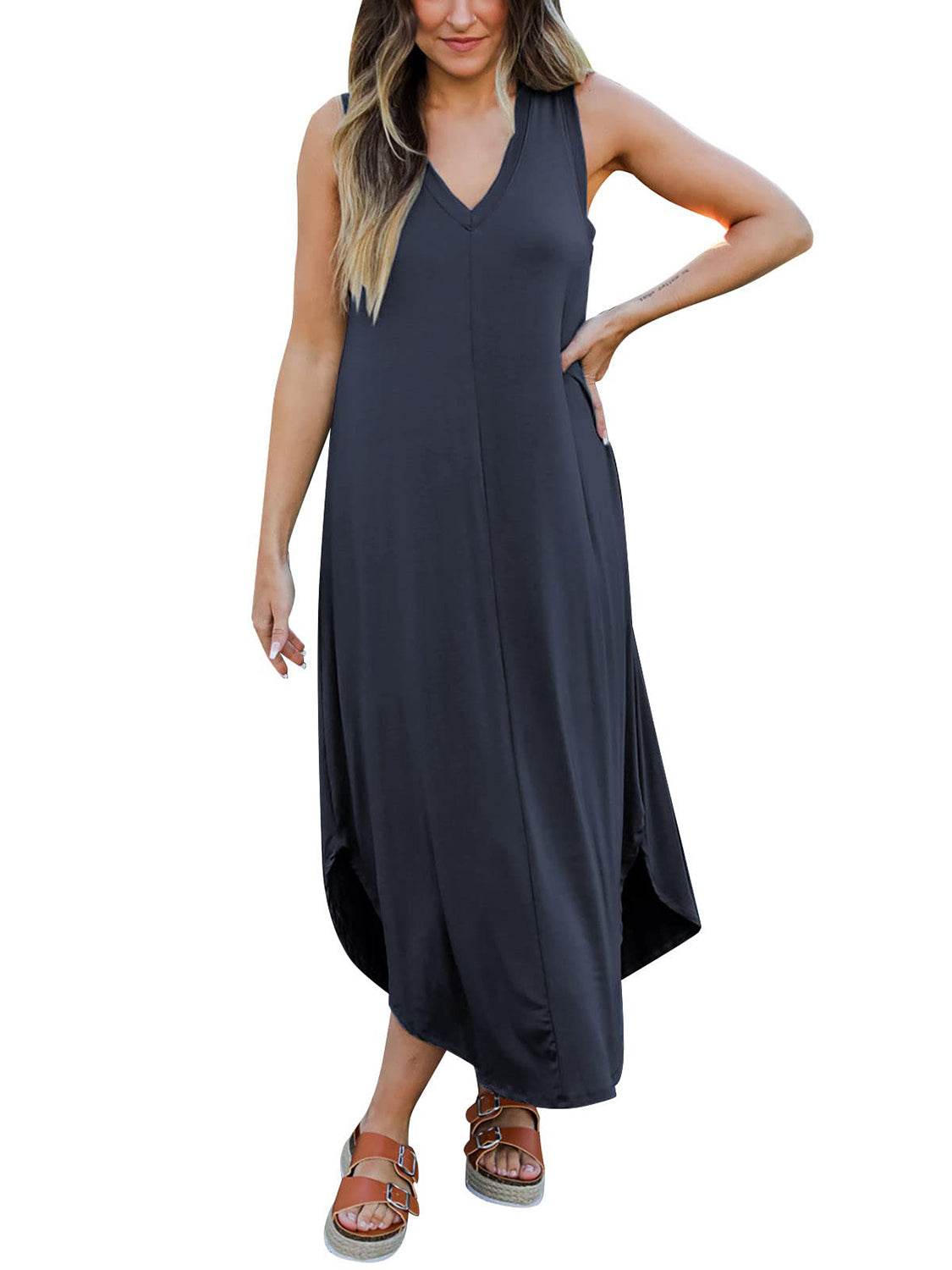Full Size V-Neck Midi Tank Dress - UnLaced Boutique