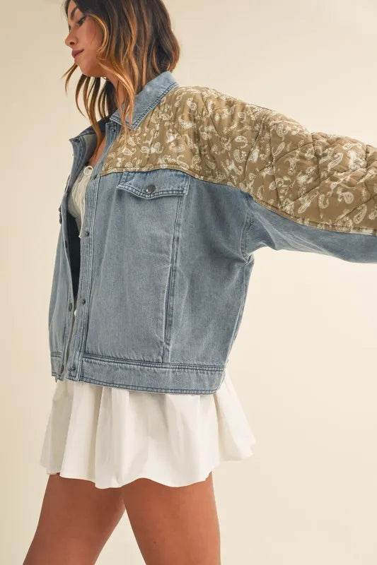 MABLE Quilted Paisley Print Contrast Denim Jacket - UnLaced Boutique