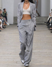 Grey Handmade Hot Diamond Double-Breasted Suit Set