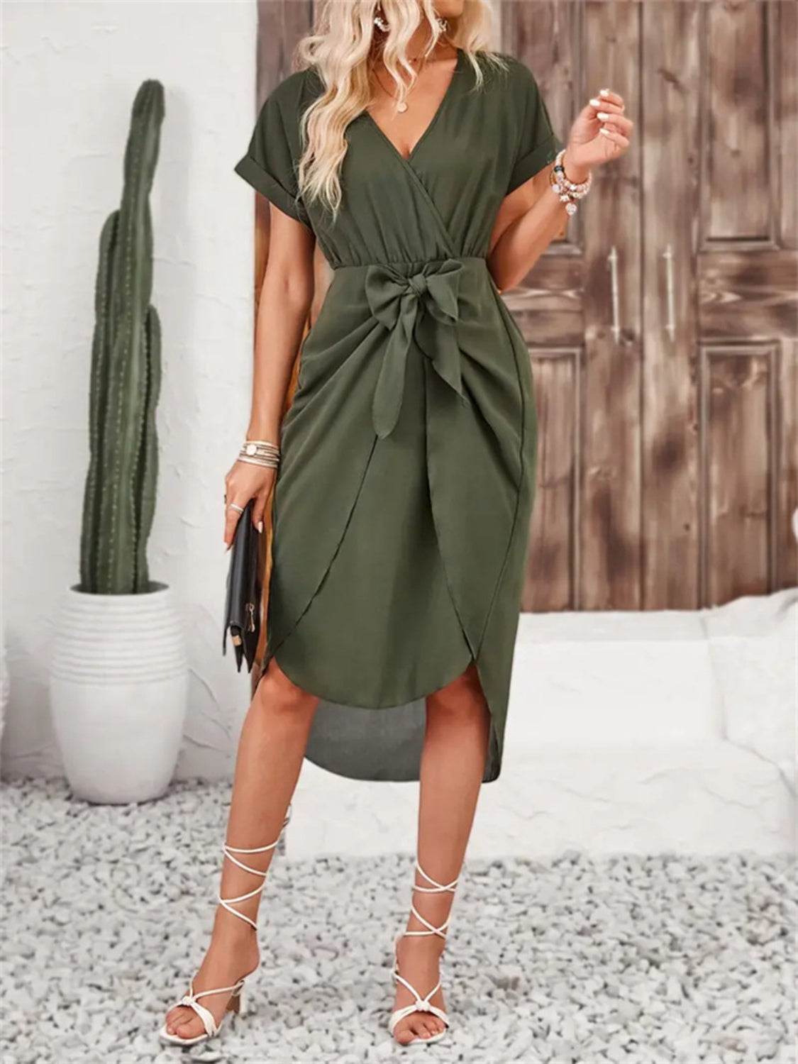 Tied Surplice Short Sleeve Dress - UnLaced Boutique