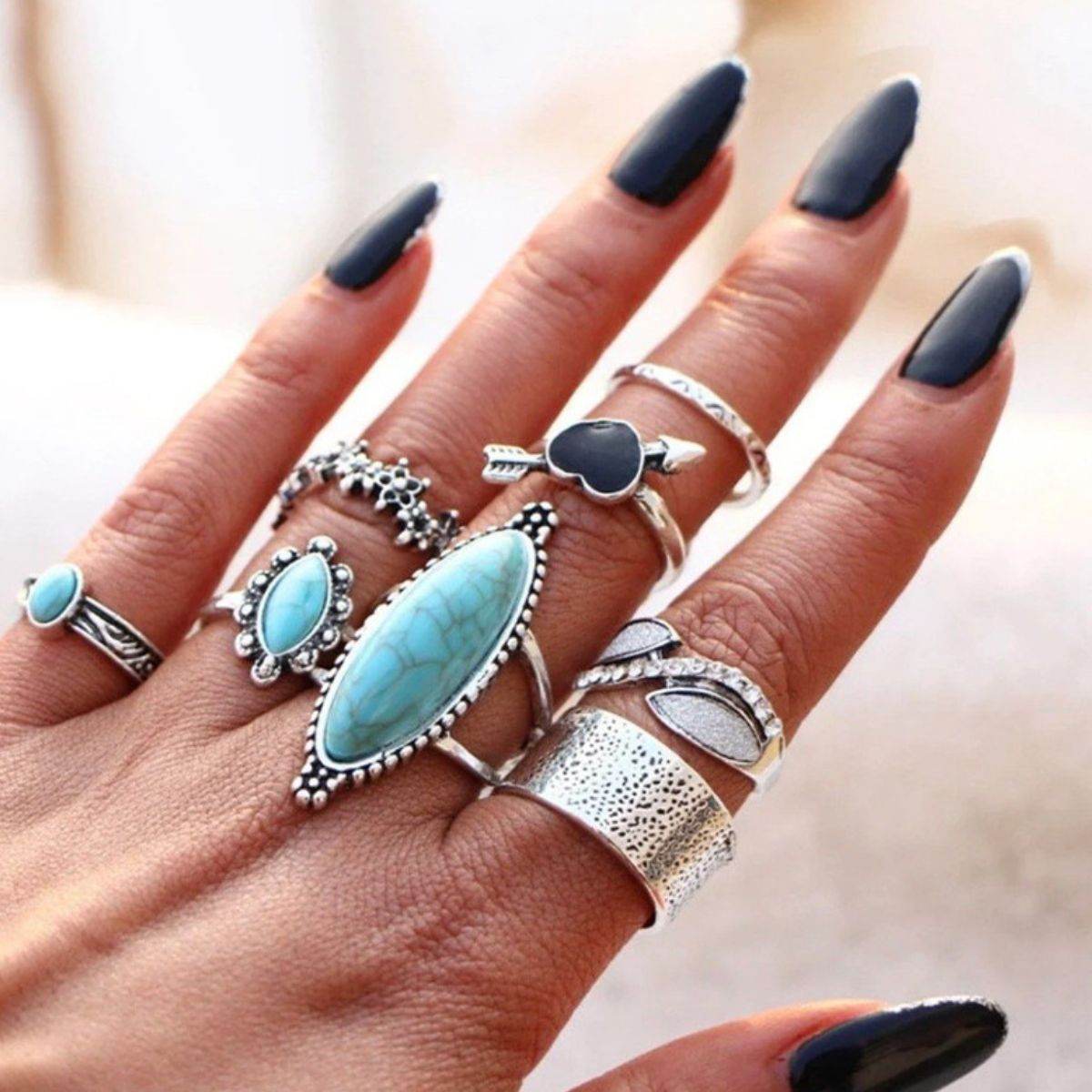 Turquoise Alloy 8-Piece Ring Set - UnLaced Boutique