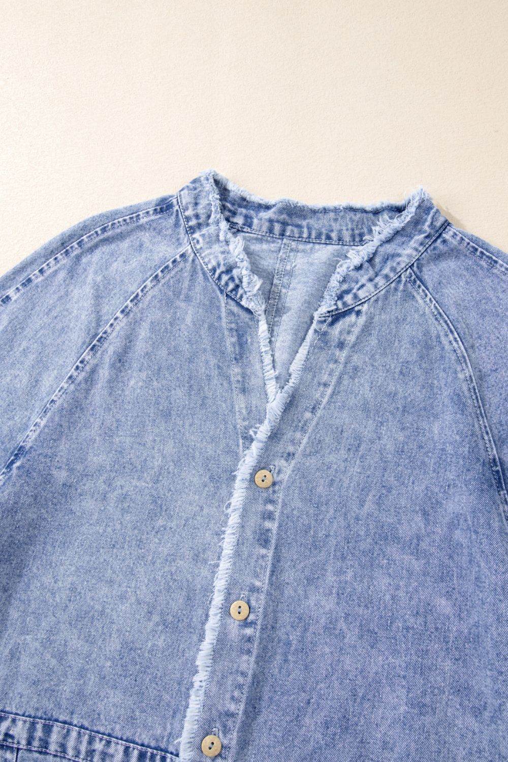Raw Hem Button Down Long Sleeve Denim Dress - UnLaced Boutique