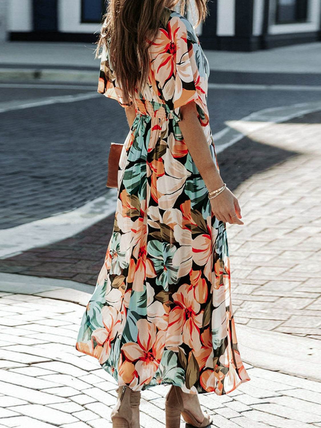 Floral Plunge Half Sleeve Dress - UnLaced Boutique