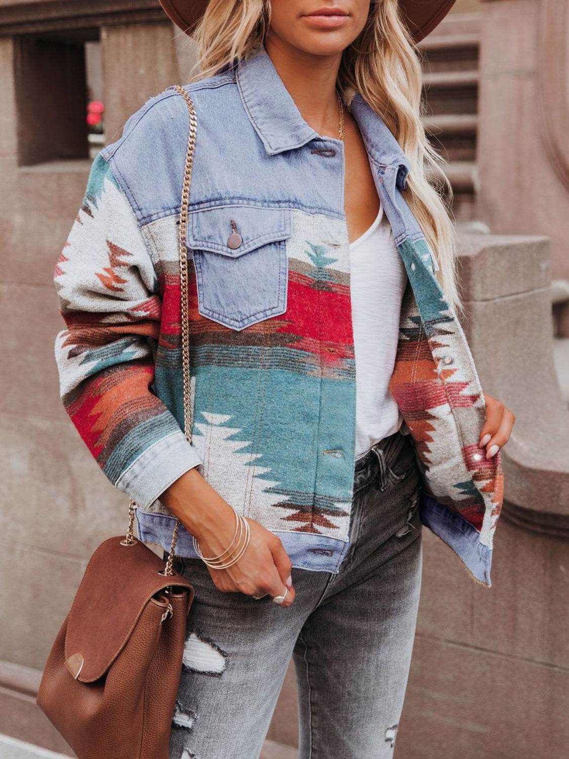 Geometric Button Up Long Sleeve Jacket - UnLaced Boutique