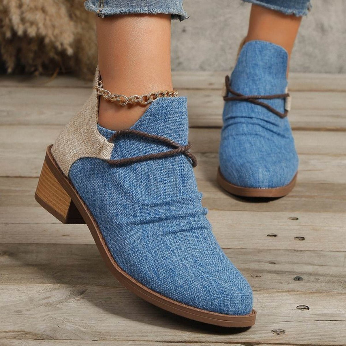Contrast Canvas Low Heel Boots - UnLaced Boutique