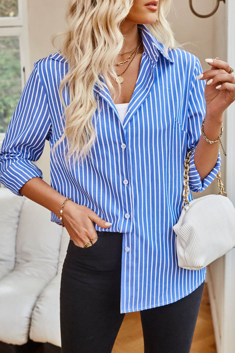 Lovelet Striped Button Up Long Sleeve Shirt - UnLaced Boutique