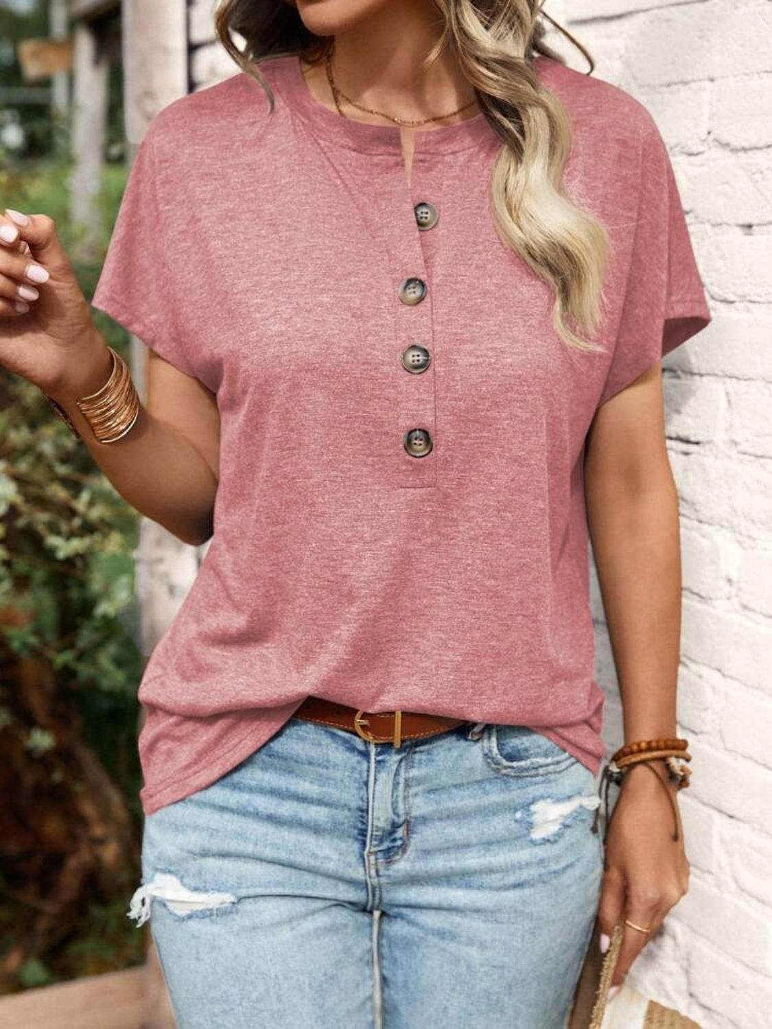 Half Button Short Sleeve Top - UnLaced Boutique