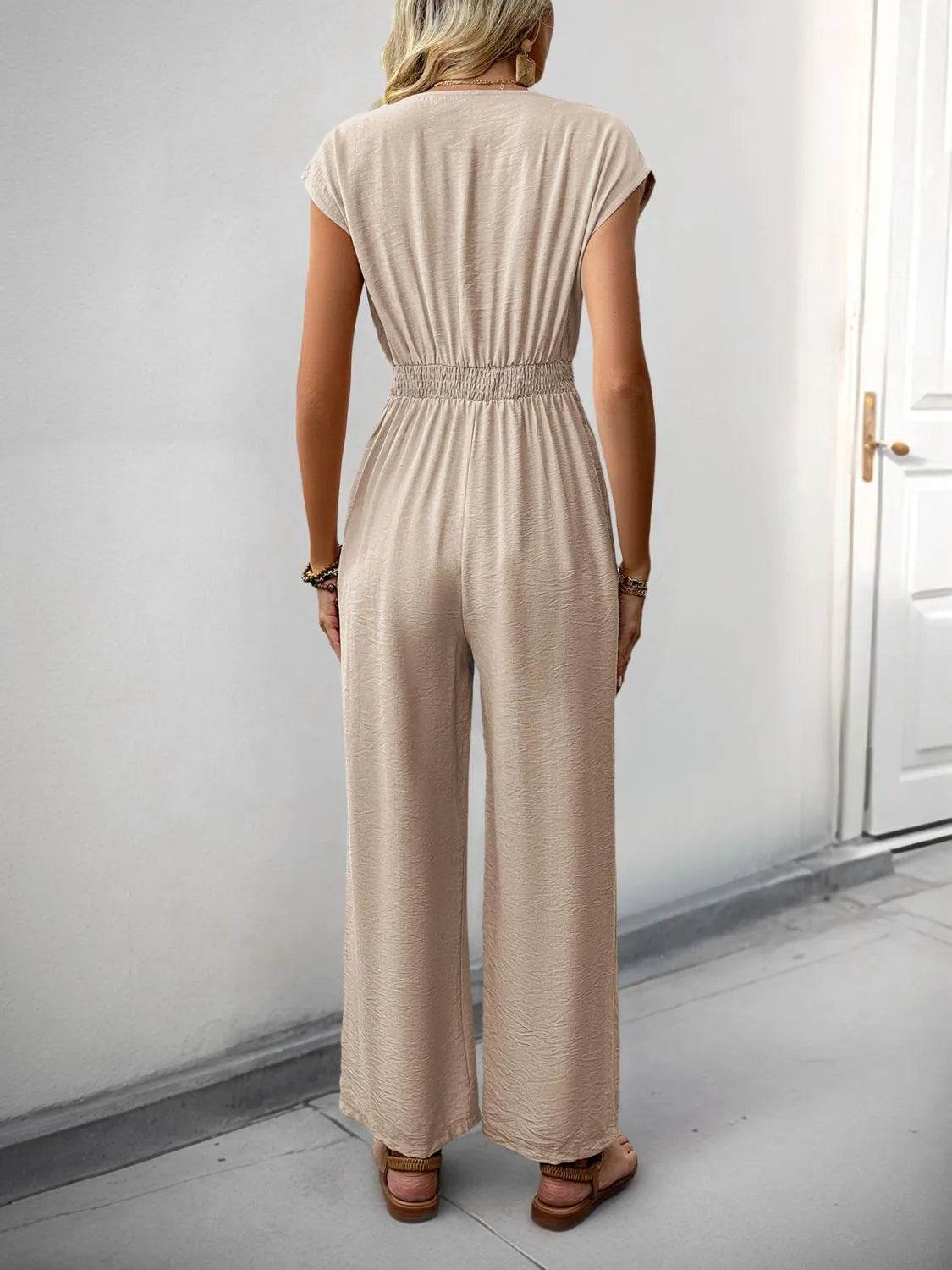 V-Neck Wide Leg Jumpsuit - UnLaced Boutique