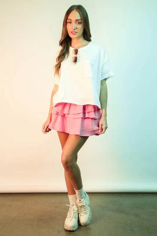 VERY J Riffled Tiered Layers Activewear Skirt with Shorts - UnLaced Boutique