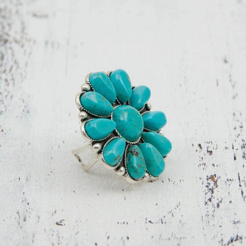Artificial Turquoise Alloy Flower Ring - UnLaced Boutique