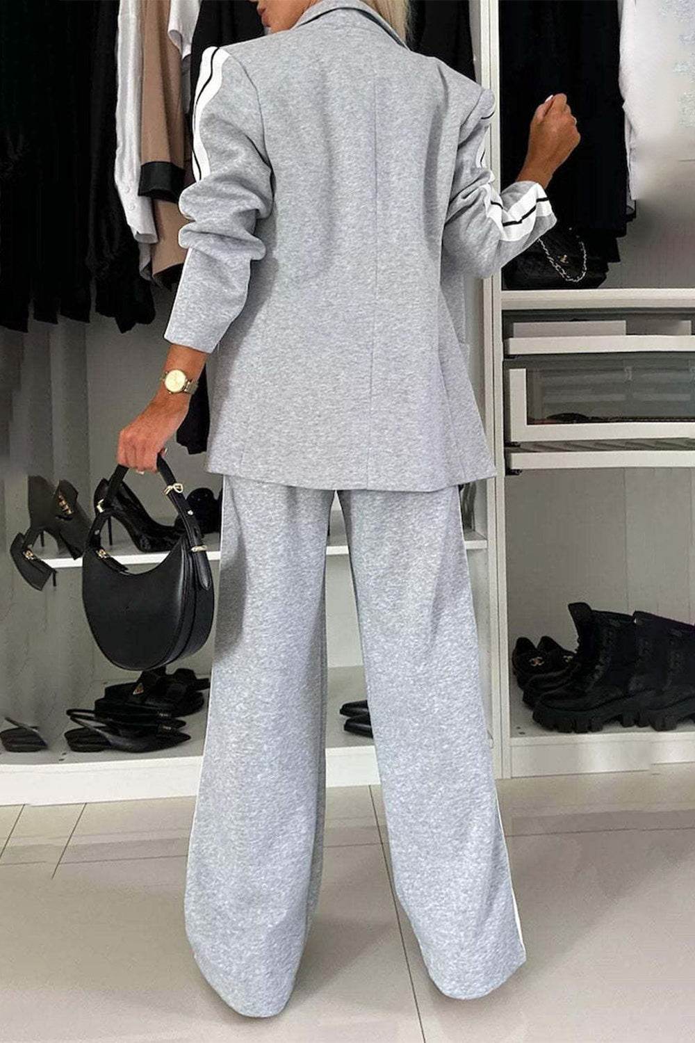 Full Size Contrast Lapel Collar Top and Pants Set - UnLaced Boutique