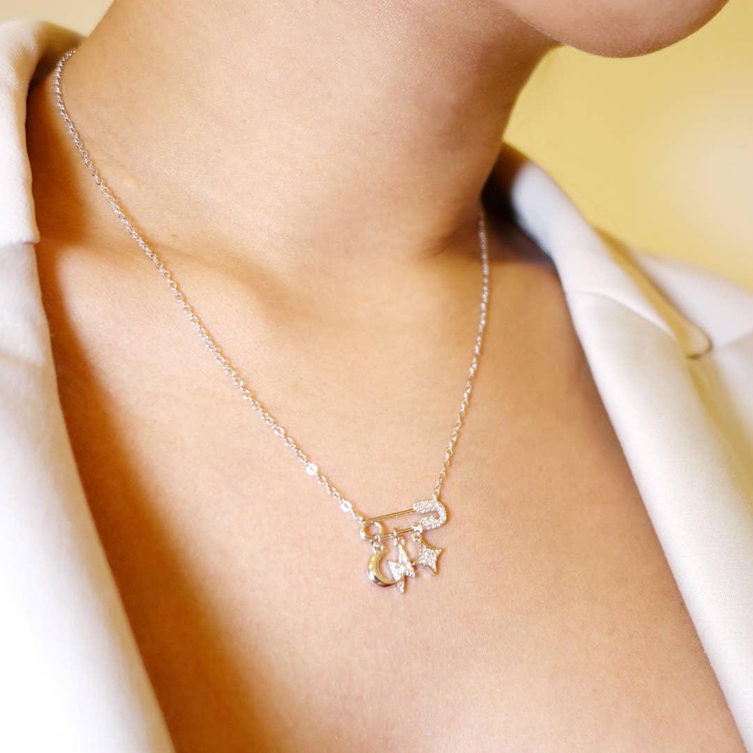 Safety Pin with Charms Necklace