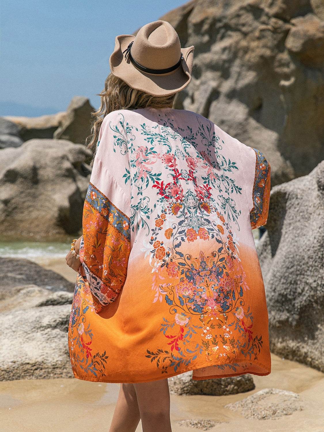 Printed Open Front Long Sleeve Cover-Up - UnLaced Boutique