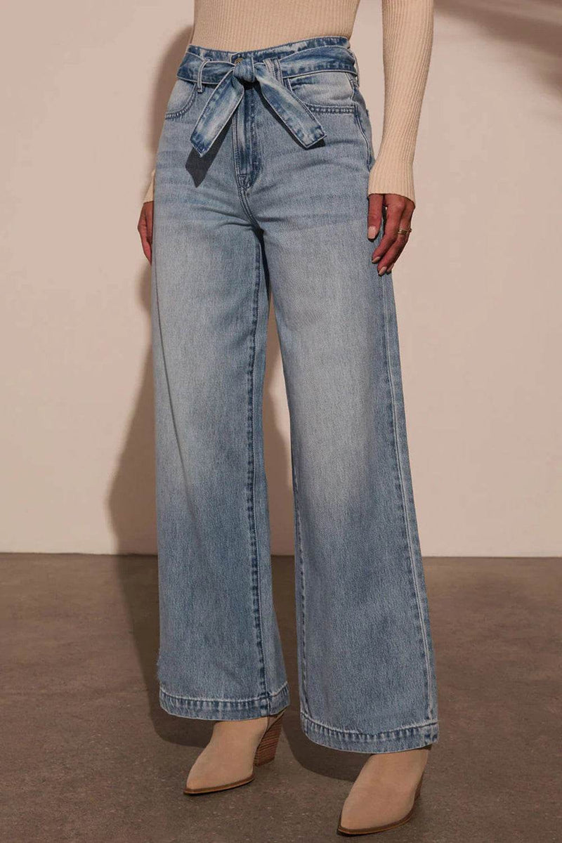 Tied Wide Leg Jeans with Pockets - UnLaced Boutique