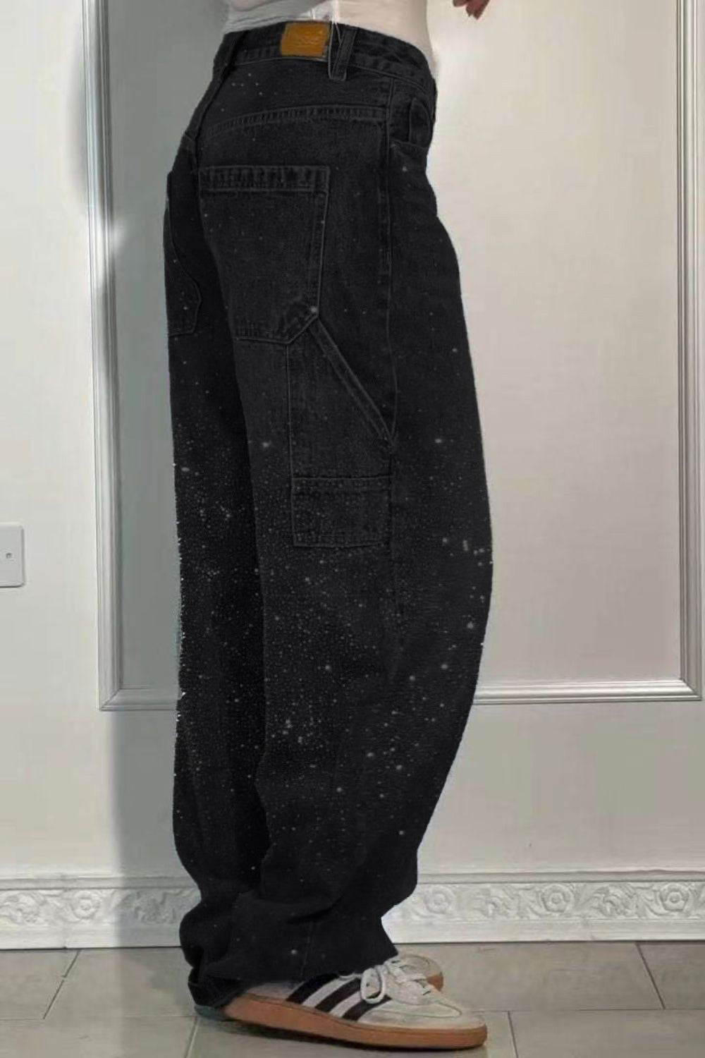 Full Size Washed Rhinestone Detail Wide leg Jeans Plus Size - UnLaced Boutique