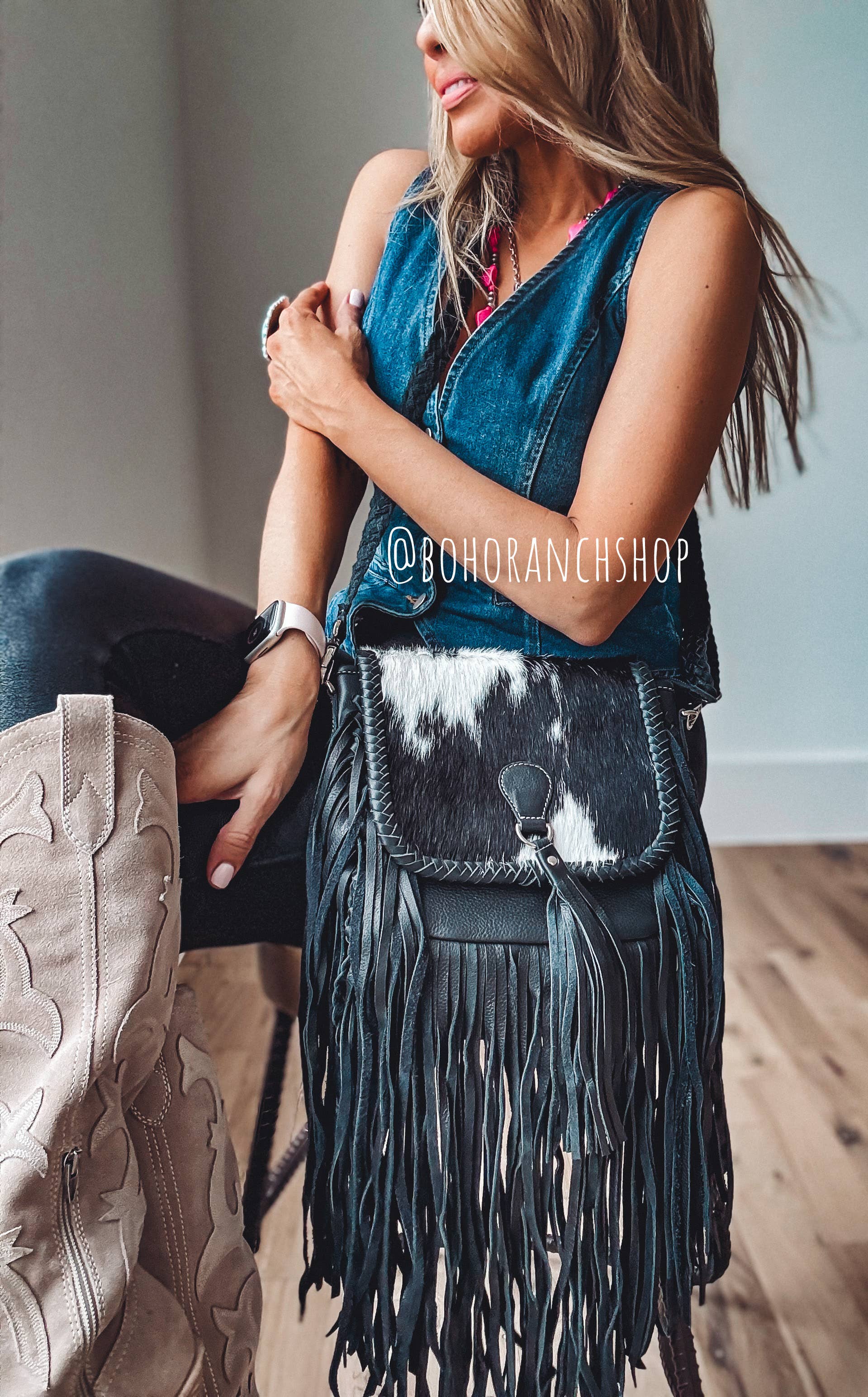 THE NANCY CROSSBODY Genuine Hairon Cowhide Leather Tassel