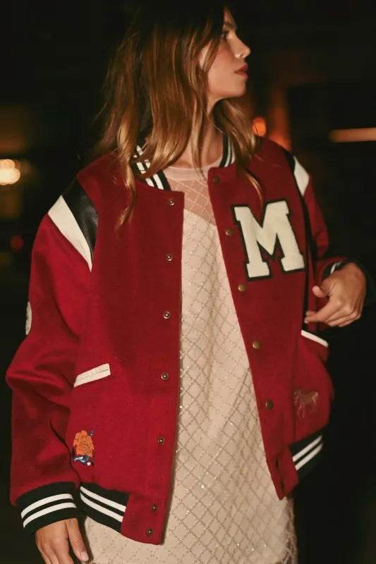 MABLE M Bomber Varsity Jacket with Patch Detail - UnLaced Boutique