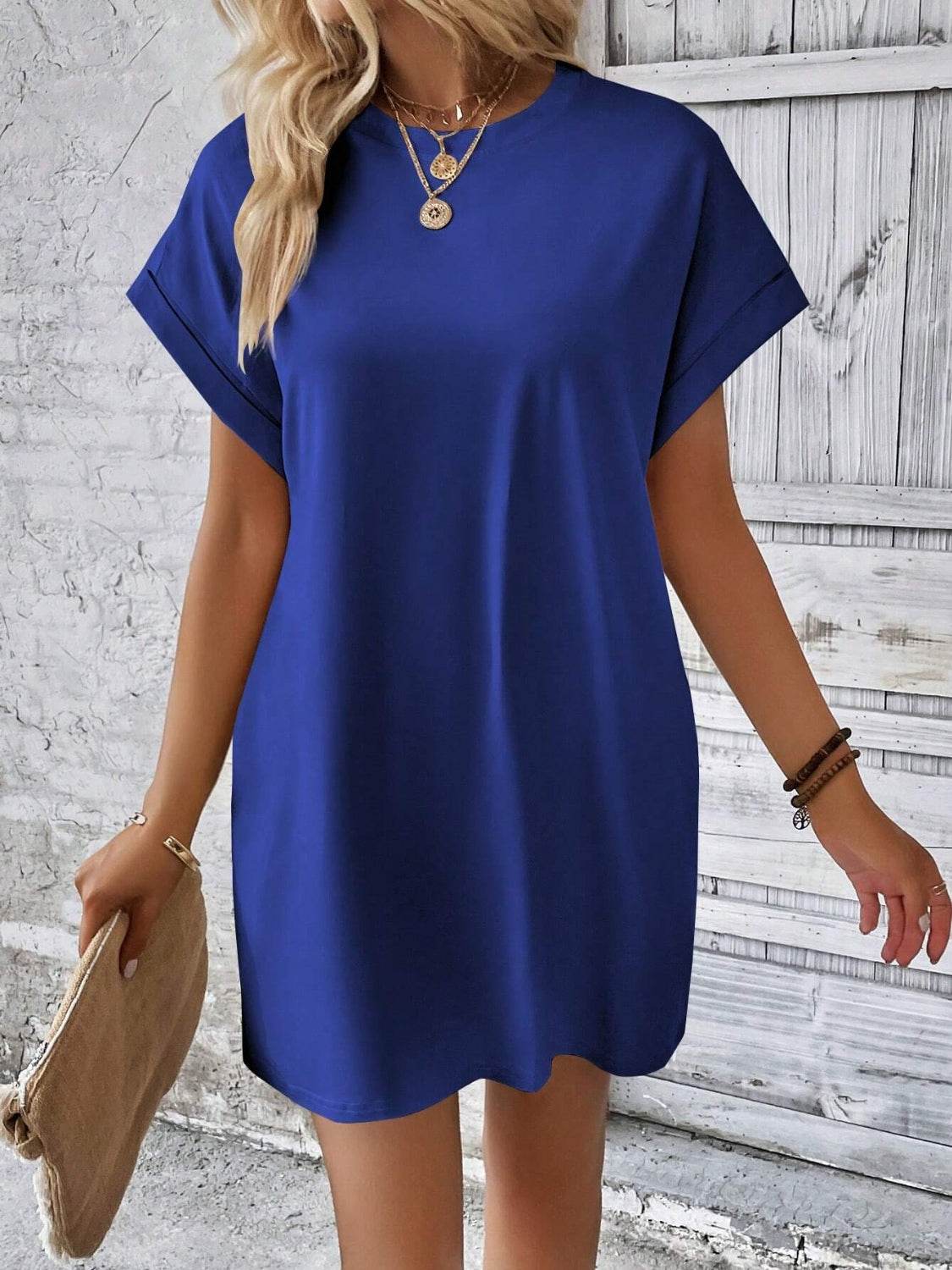 Round Neck Short Sleeve Mini Dress - UnLaced Boutique
