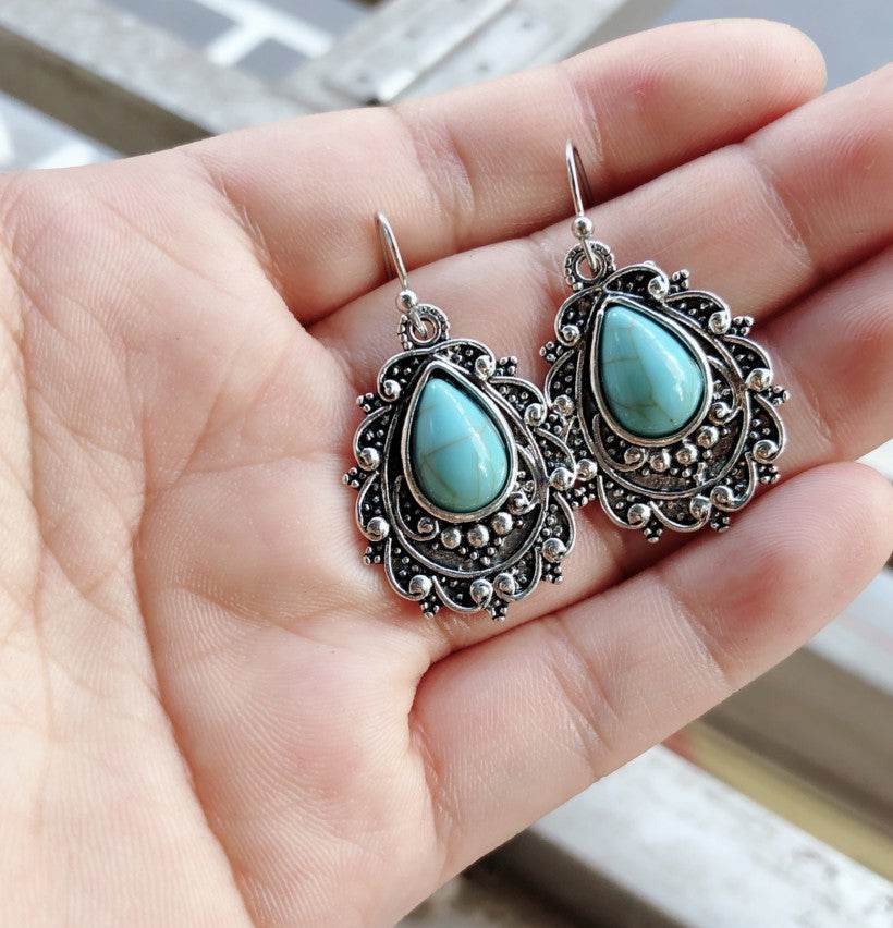 Artificial Turquoise Alloy Teardrop Dangle Earrings - UnLaced Boutique