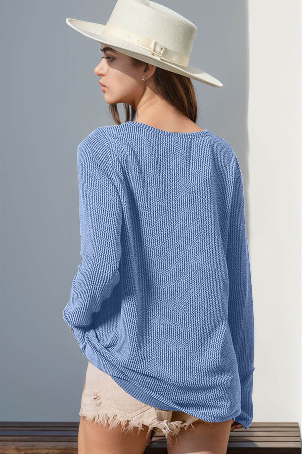 Double Take Full Size Notched Thumbhole Long Sleeve T-Shirt - UnLaced Boutique