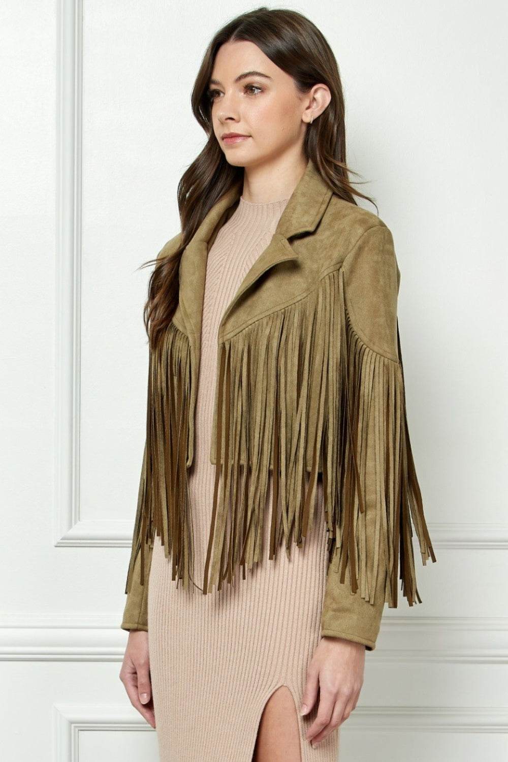 Veveret Suede Fringe Long Sleeve Moto Jacket - UnLaced Boutique