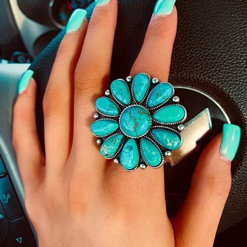 Artificial Turquoise Alloy Flower Ring - UnLaced Boutique
