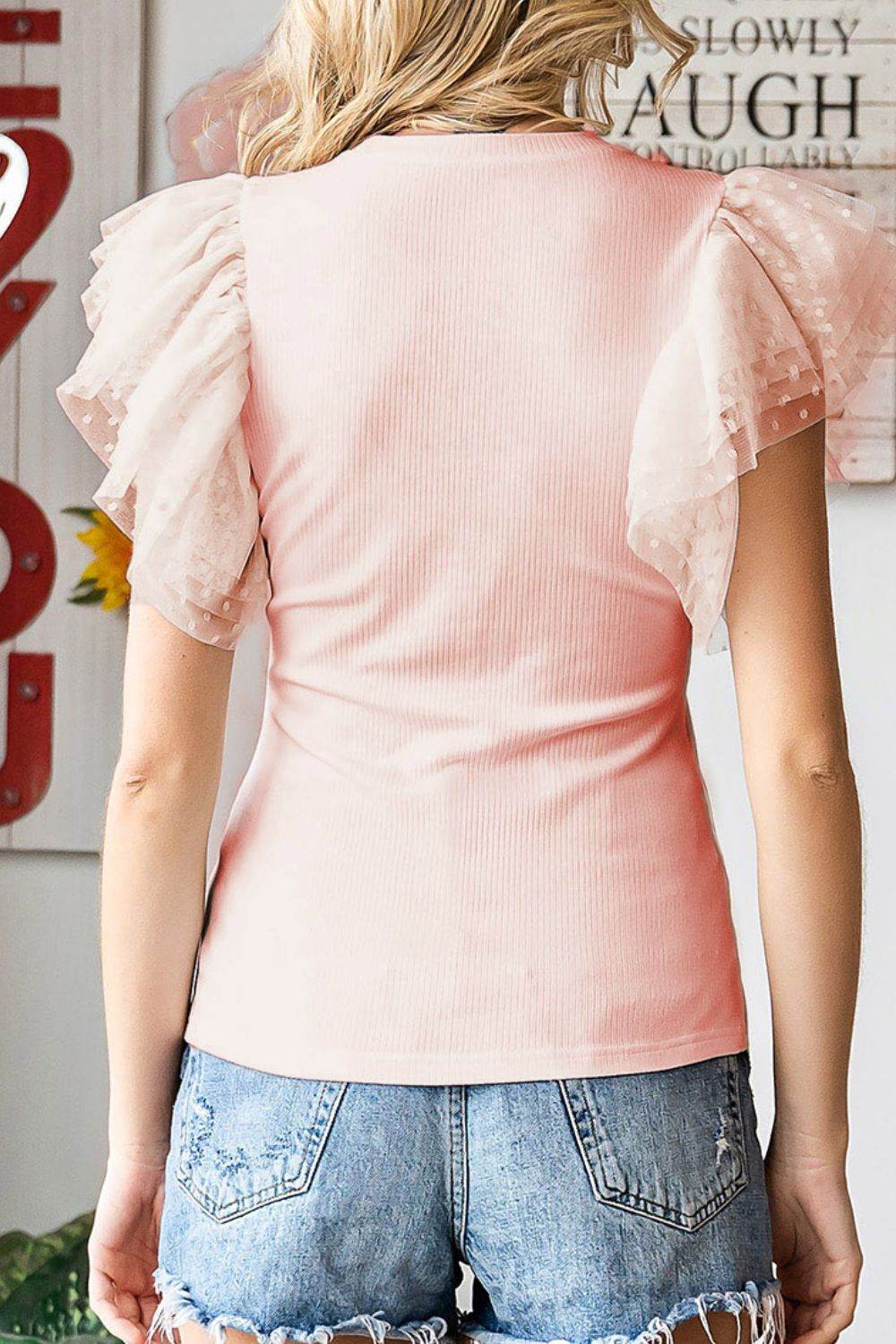 Ruffled Round Neck Cap Sleeve Blouse - UnLaced Boutique