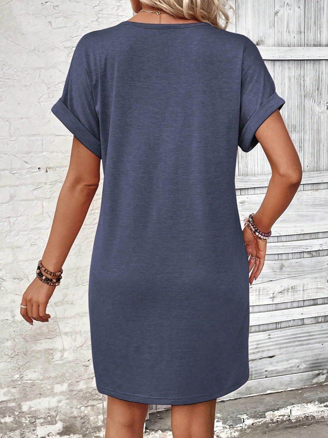 Quarter Button V-Neck Short Sleeve Dress - UnLaced Boutique