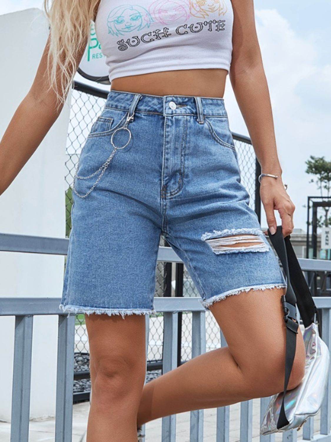 Distressed Raw Hem Denim Shorts - UnLaced Boutique