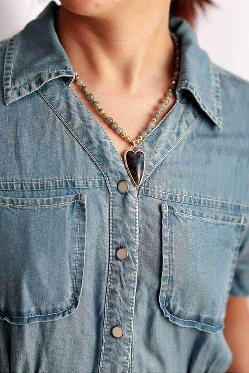 Natural Stone Pendant Beaded Necklace - UnLaced Boutique