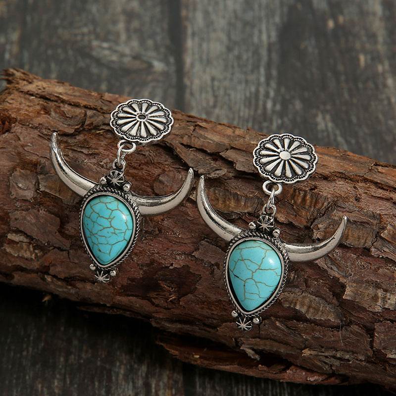 Artificial Turquoise Alloy Cow Head Earrings - UnLaced Boutique