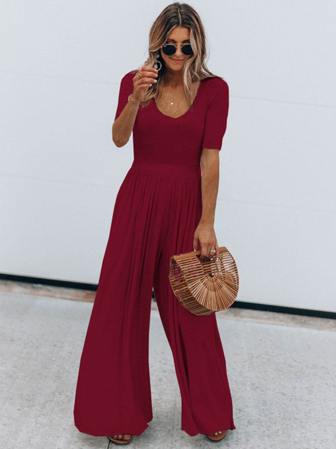 Scoop Neck Short Sleeve Jumpsuit - UnLaced Boutique