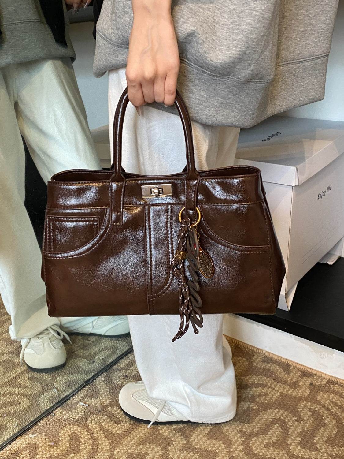 PU Leather Handbag with Pendant - UnLaced Boutique