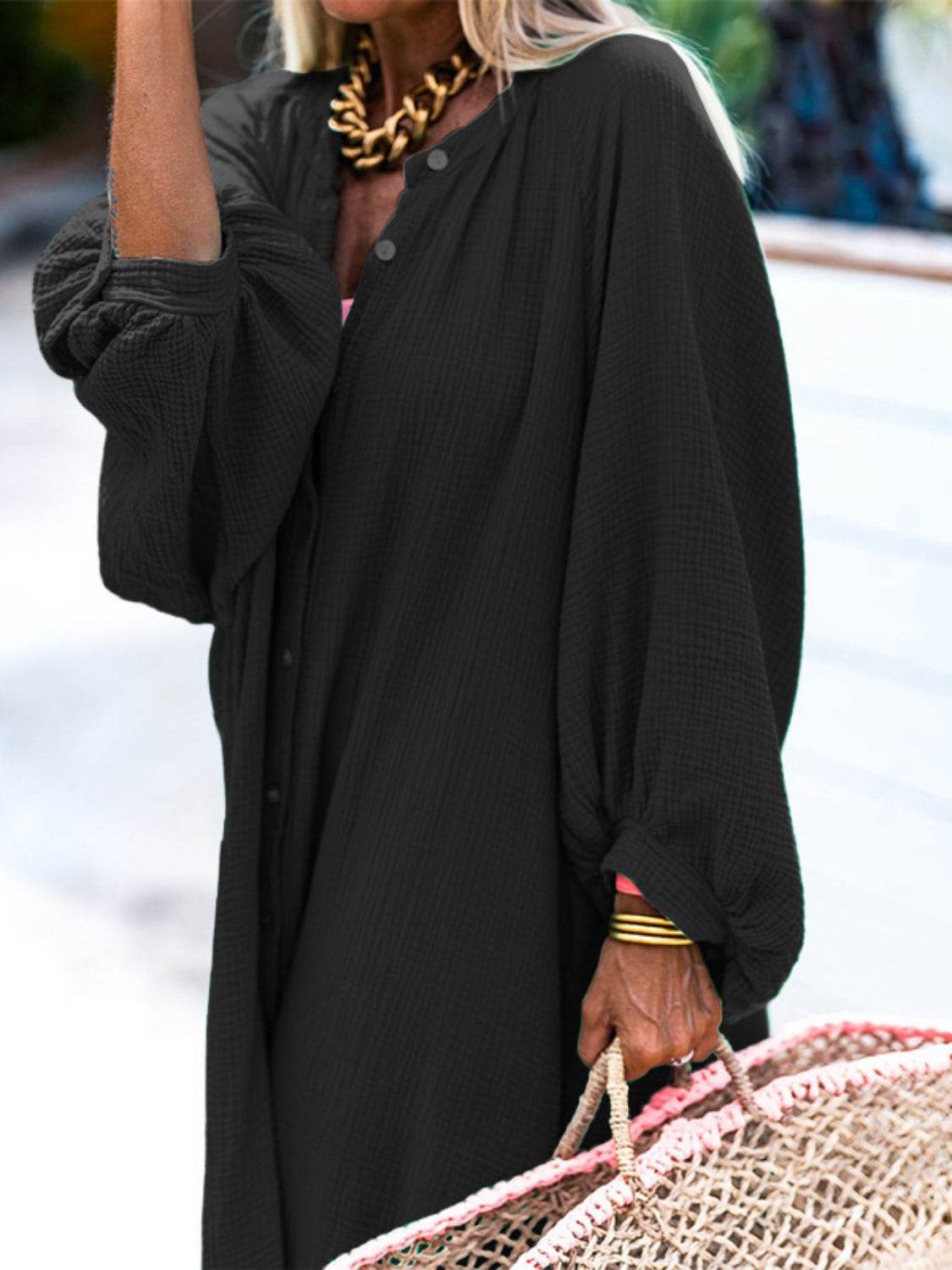 Button Down Long Sleeve Maxi Shirt Dress - UnLaced Boutique