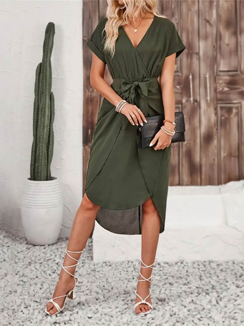 Tied Surplice Short Sleeve Dress - UnLaced Boutique