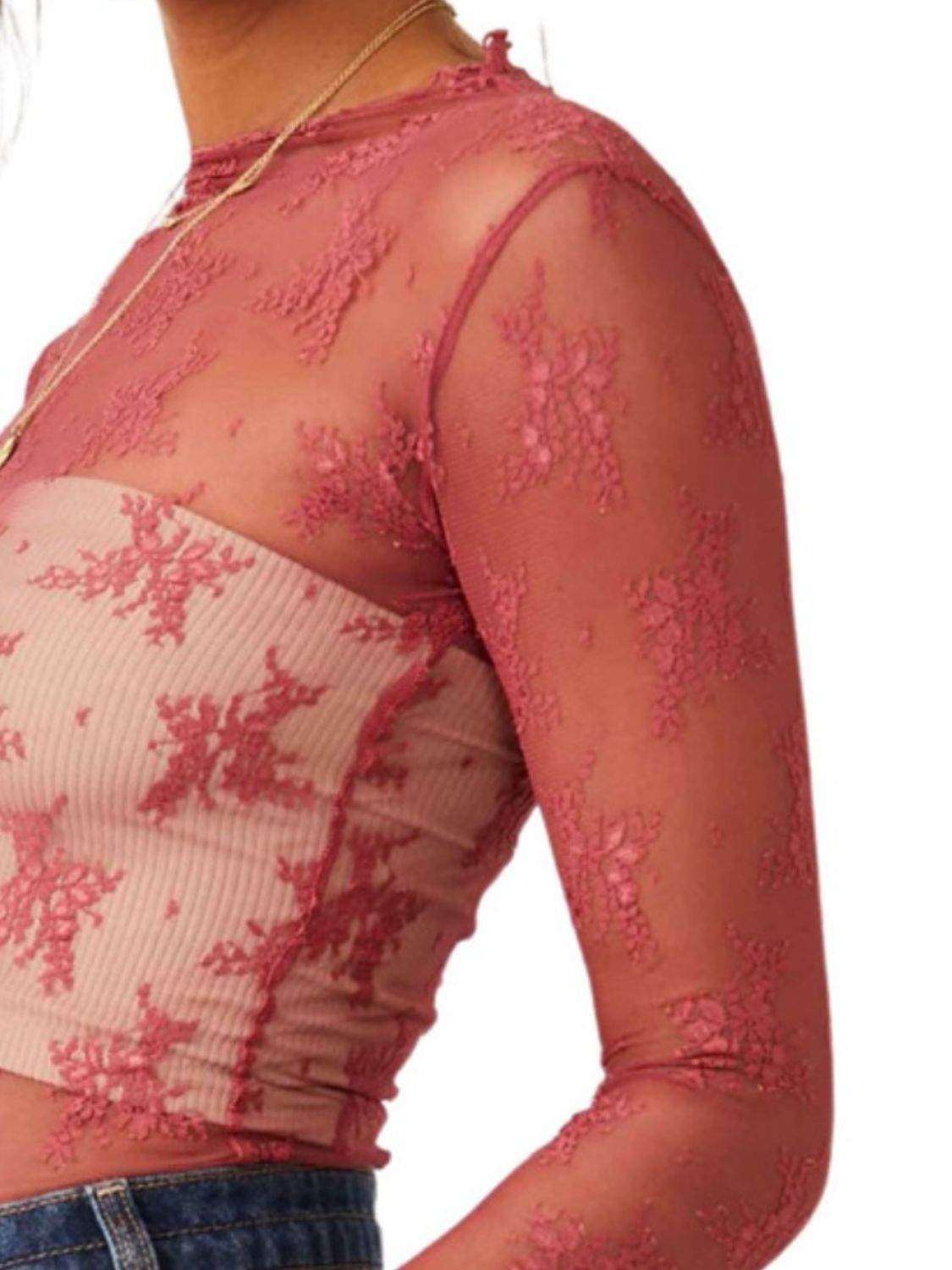 Lace Mock Neck Long Sleeve Blouse - UnLaced Boutique