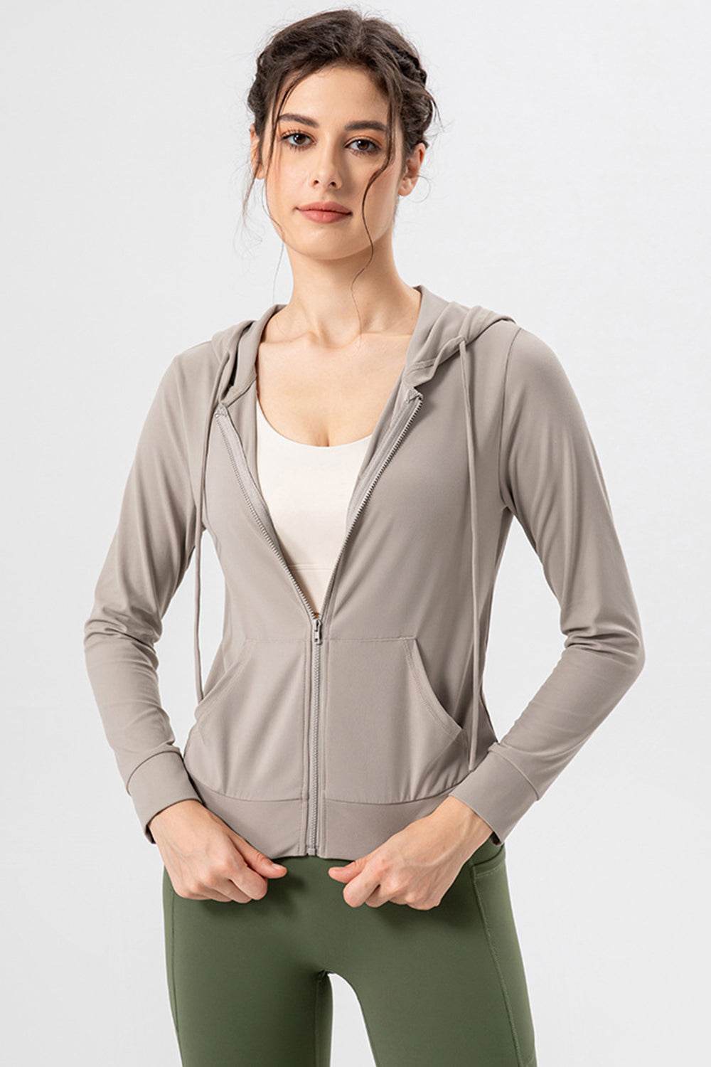 Drawstring Zip Up Hooded Active Outerwear - UnLaced Boutique