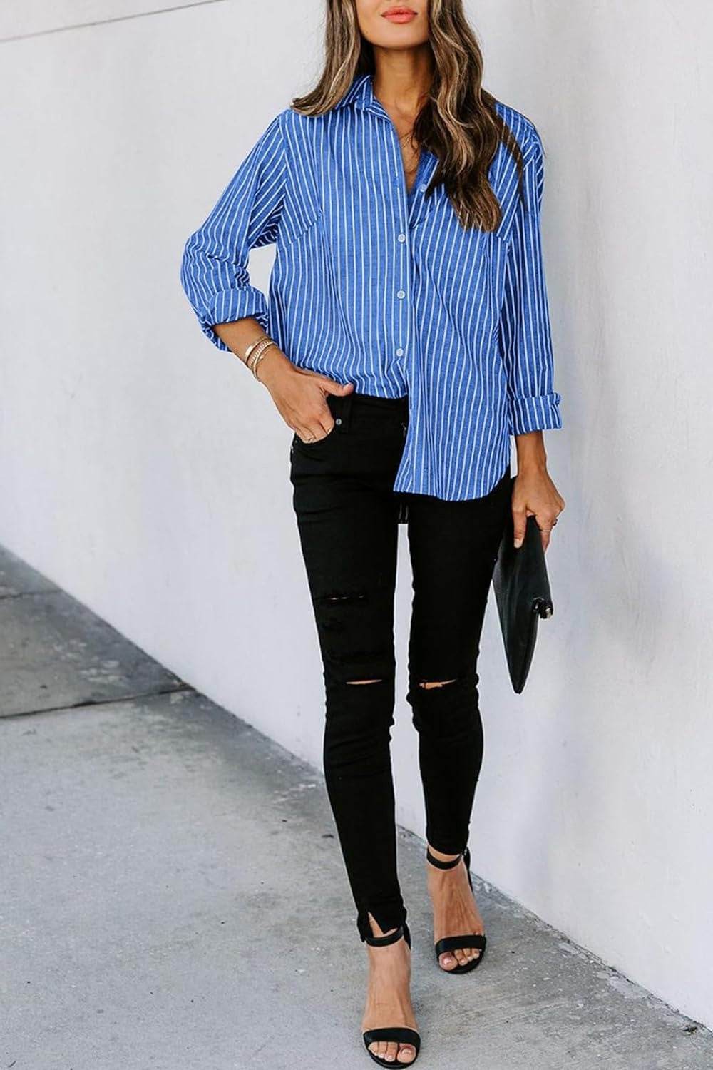 Lovelet Striped Button Up Long Sleeve Shirt - UnLaced Boutique