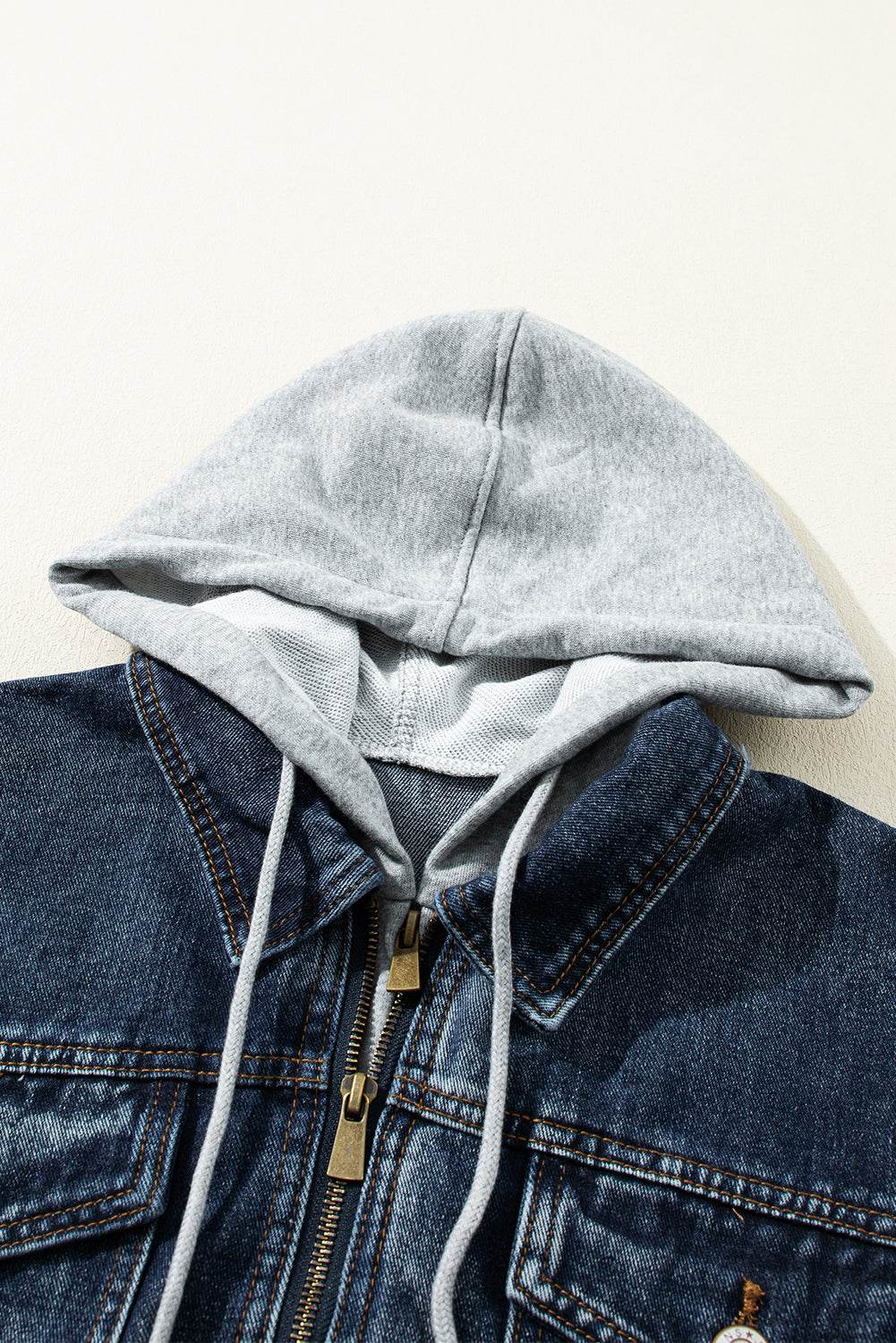 Fake Two-Piece Hooded Zip-Up Denim Jacket - UnLaced Boutique