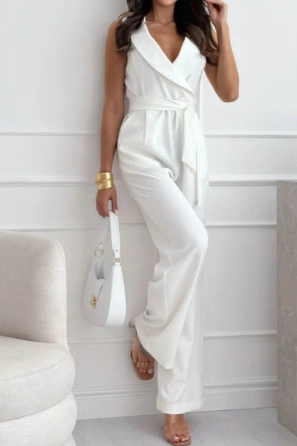 Surplice Sleeveless Wide Leg Jumpsuit - UnLaced Boutique