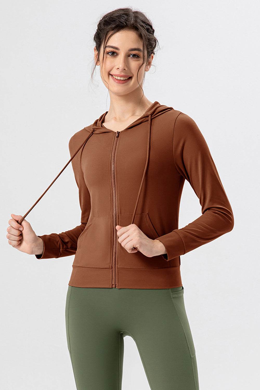 Drawstring Zip Up Hooded Active Outerwear - UnLaced Boutique