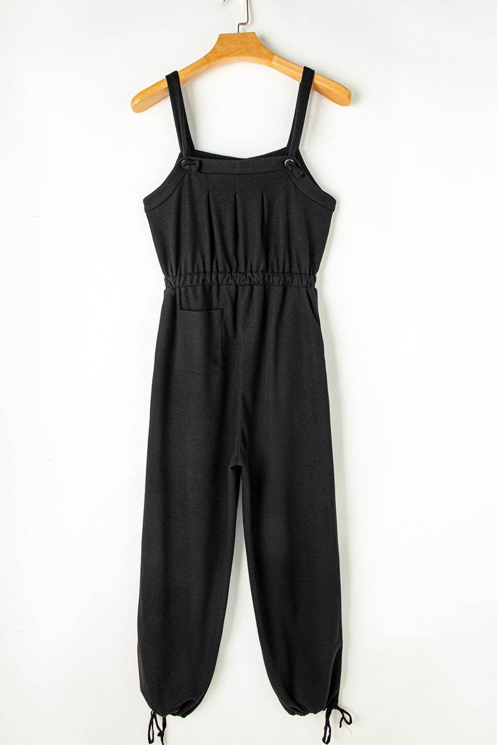 Knotted Straps Button Textured Drawstring Jumpsuit - UnLaced Boutique