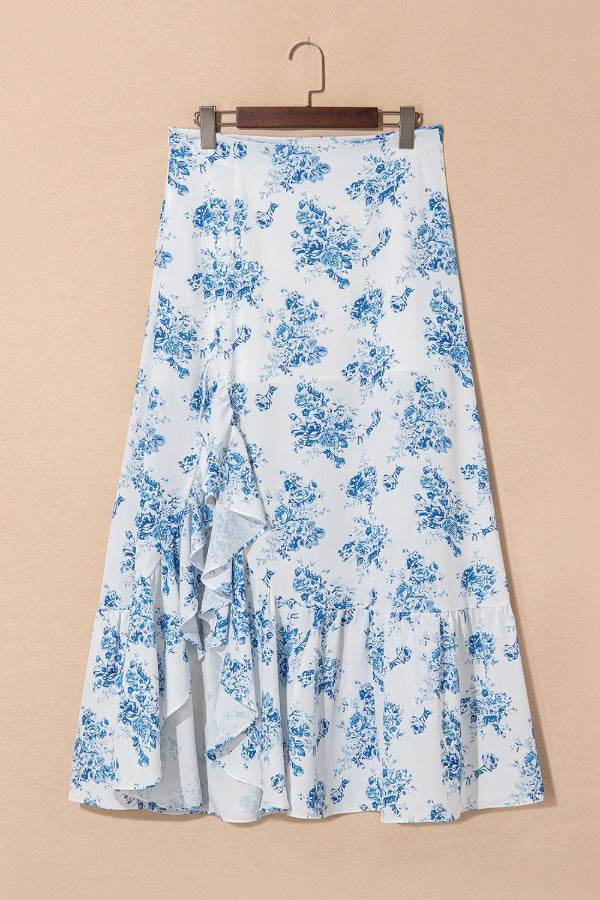 Split Asymmetrical Ruffled Printed Skirt - UnLaced Boutique