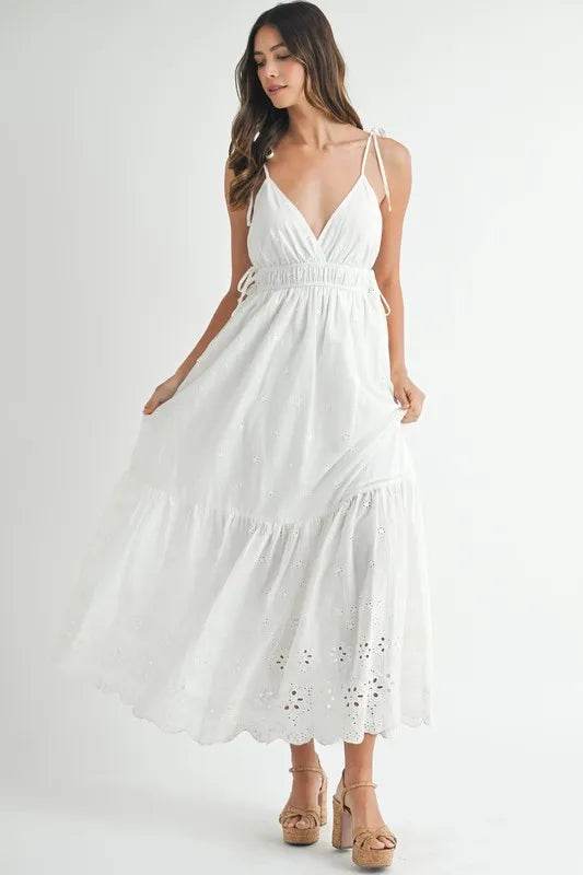 MABLE Eyelet Lace Maxi Dress with Side Strap Details - UnLaced Boutique