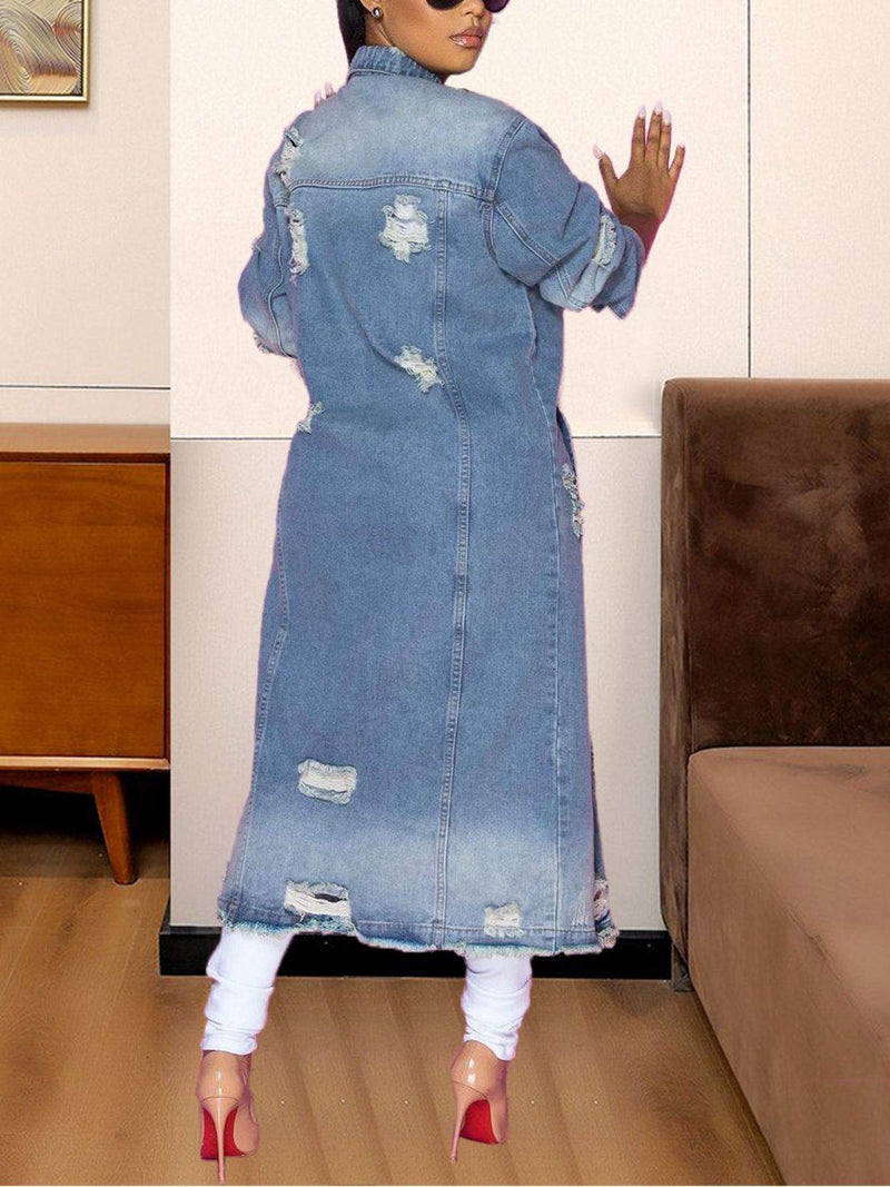 Long Sleeve Raw Hem Denim Jacket - UnLaced Boutique