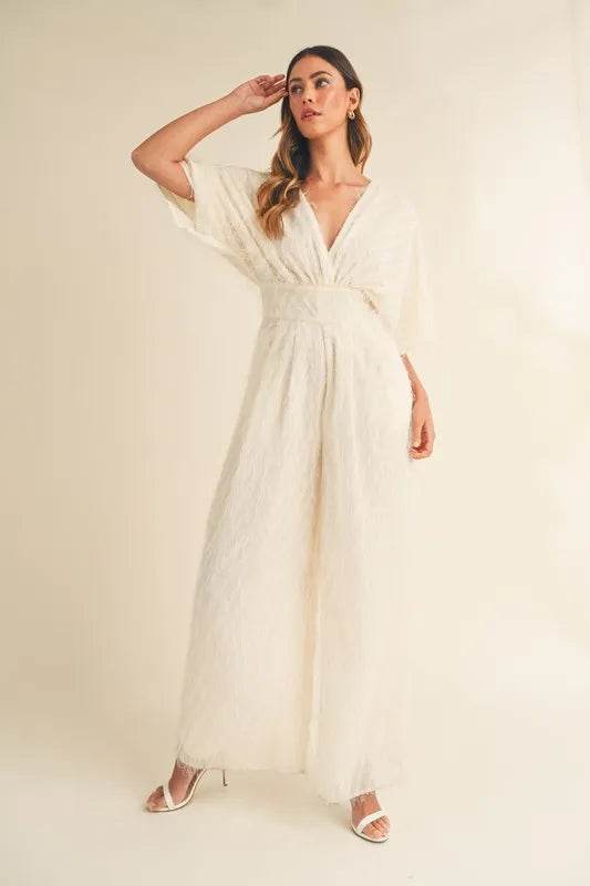 MABLE Fluffy Deep V Neck Wide Leg Jumpsuit - UnLaced Boutique